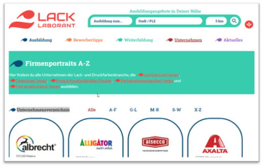 Ausbildungsmöglichkeiten & Firmenportraits in der Lack- und Druckfarbenbranche